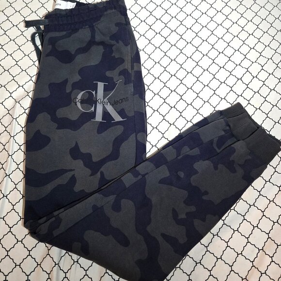 Calvin Klein Navy Blue / Grey Camo Sweat Pants Size Med Unisex GUC - Picture 1 of 4